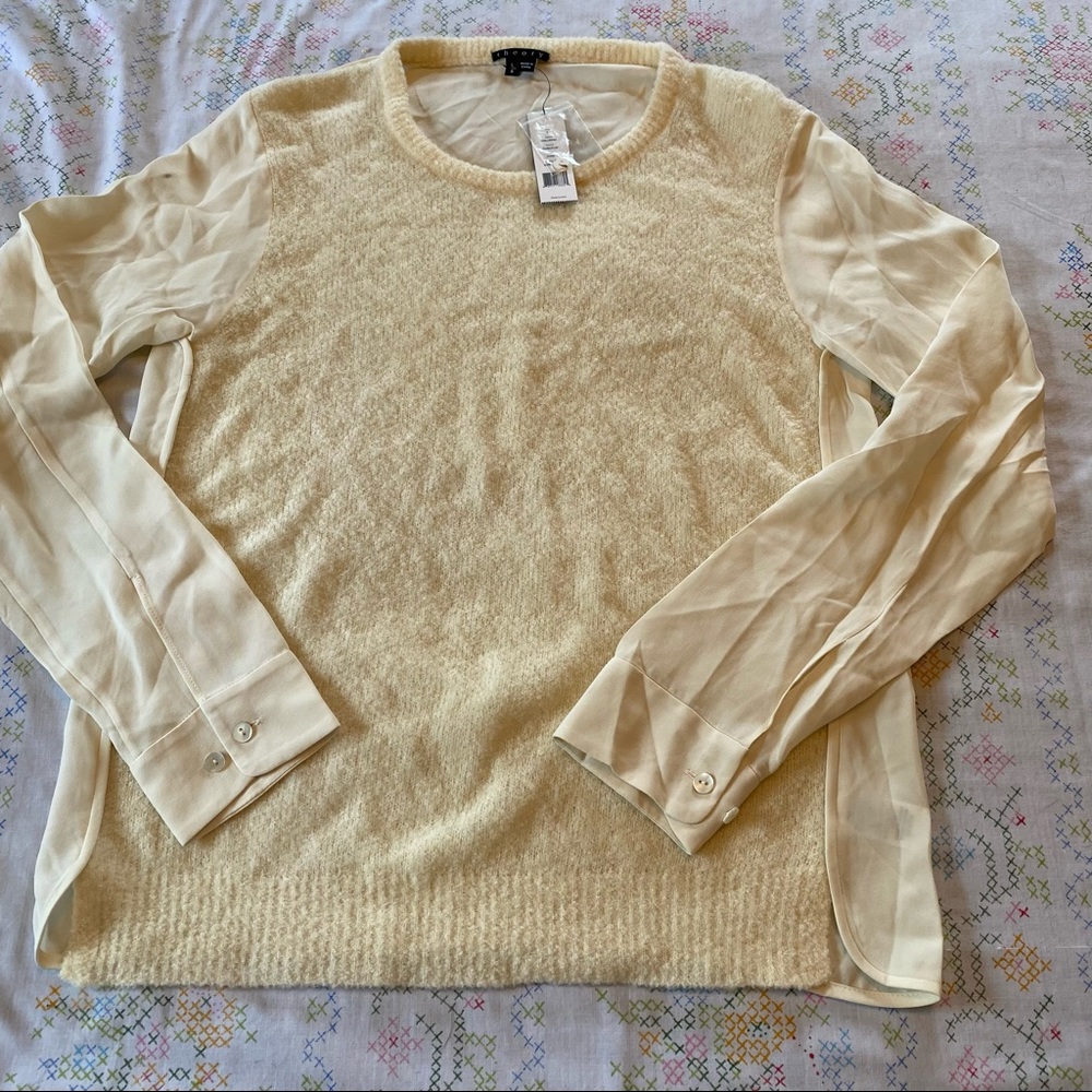 Theory Wool Silk Rolleena Curlique Ivory Sweater - Picture 7 of 11